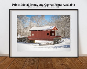 Ebenezer Covered Bridge in Winter - Comté de Washington, PA - estampes, gravures métalliques, toile