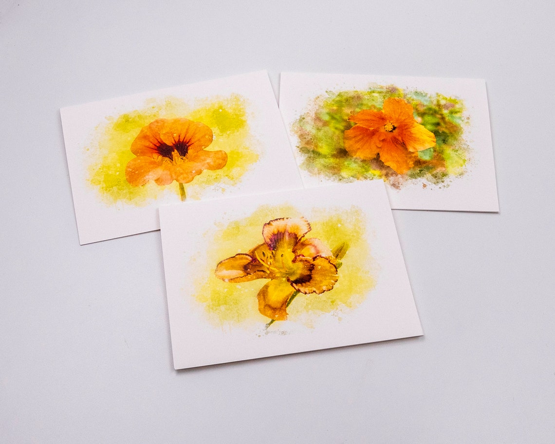 Set of 5 Flower Note Cards - Etsy