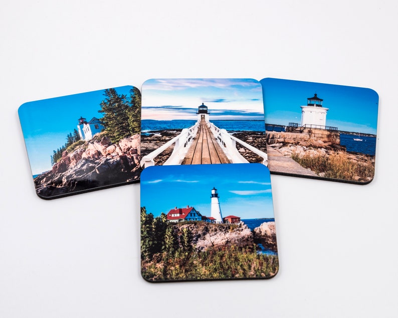 Set of 4 Maine Lighthouse Hardboard Coasters image 1