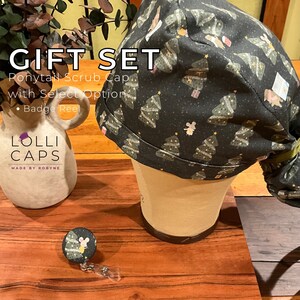 LolliCaps Ponytail Scrub Cap Gift Set * Deck the Halls Tree Farm Scrub Cap * Surgical Scrub Cap Gift Set * Women&#39;s Scrub Cap Gift Set *
