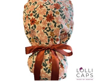 Touca cirúrgica com estampa floral campestre para rabo de cavalo: Touca cirúrgica de algodão feita à mão