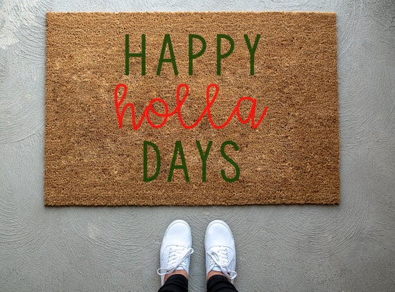 Happy Holla Days Christmas Doormat Christmas Decor Etsy