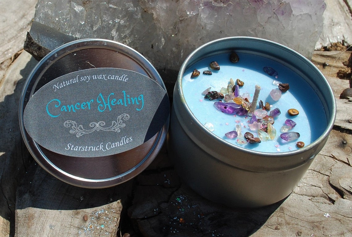 Crystal candle for cancer healing . Crystal and herbs candles Etsy
