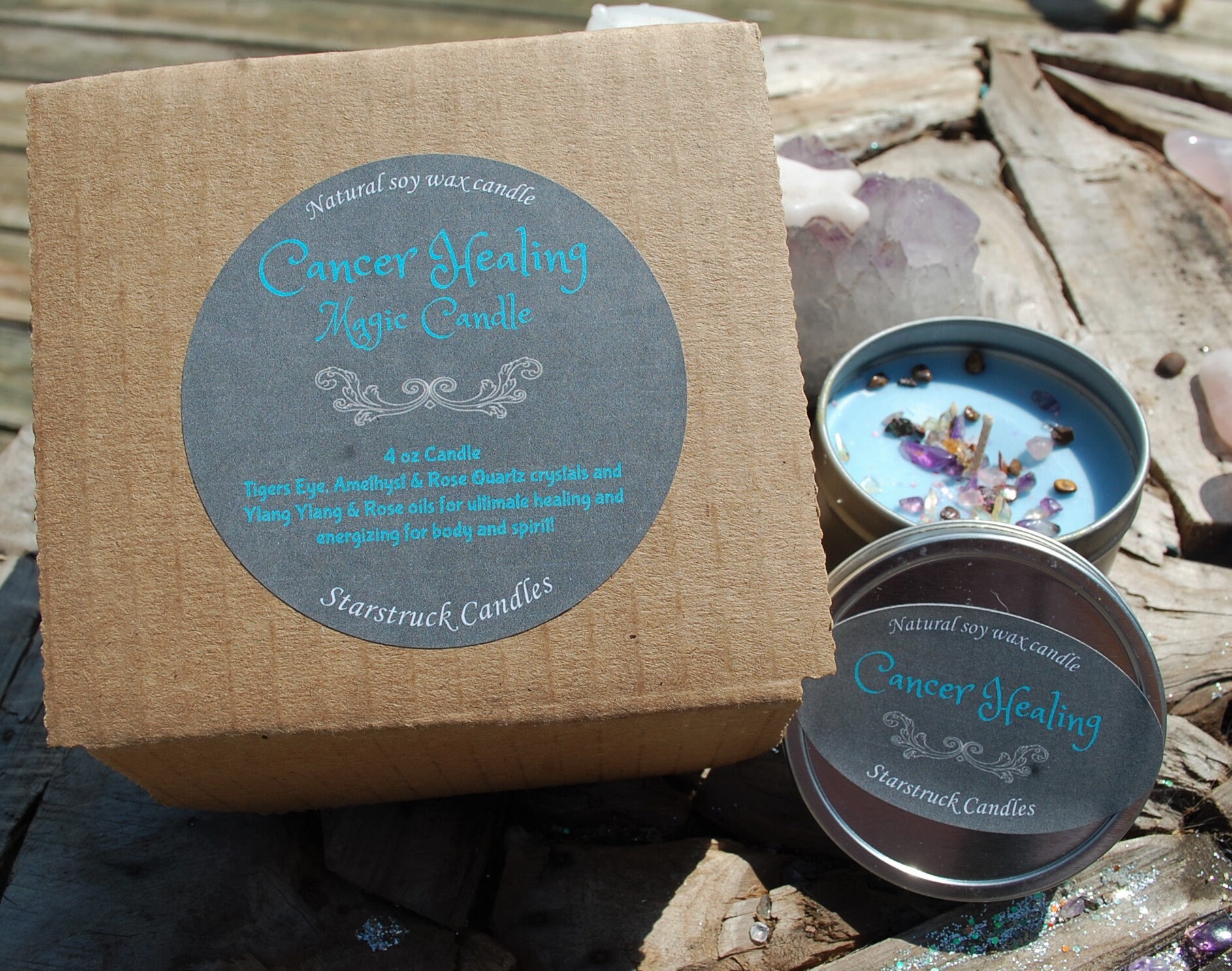 Crystal candle for cancer healing . Crystal and herbs candles Etsy