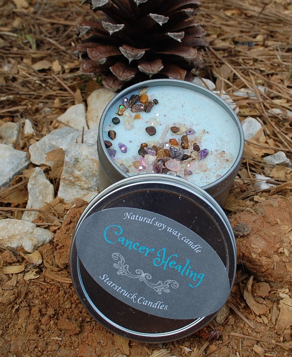 Crystal candle for cancer healing . Crystal and herbs candles Etsy