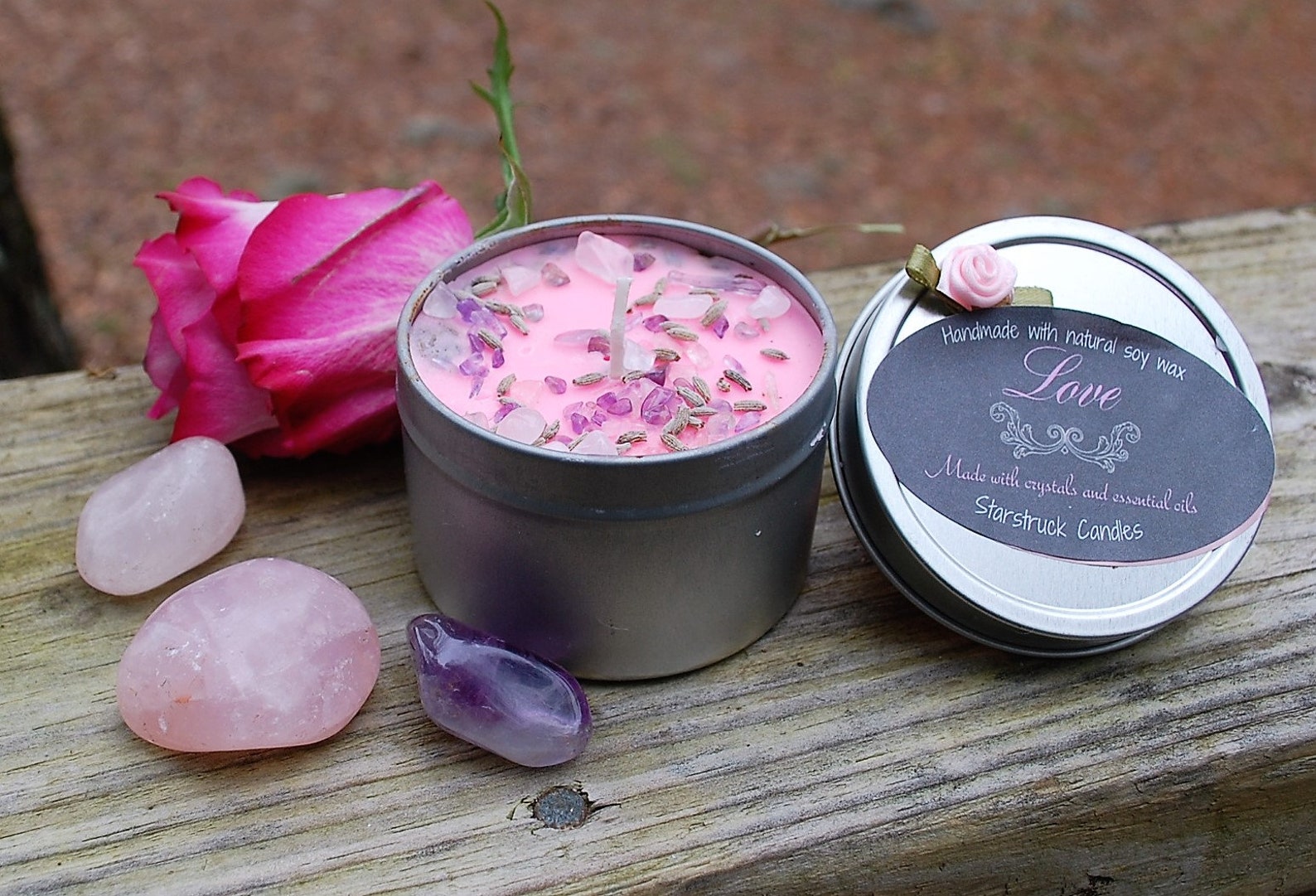 Crystal and Herb Candle . Crystal Candle for Love . Candle Etsy