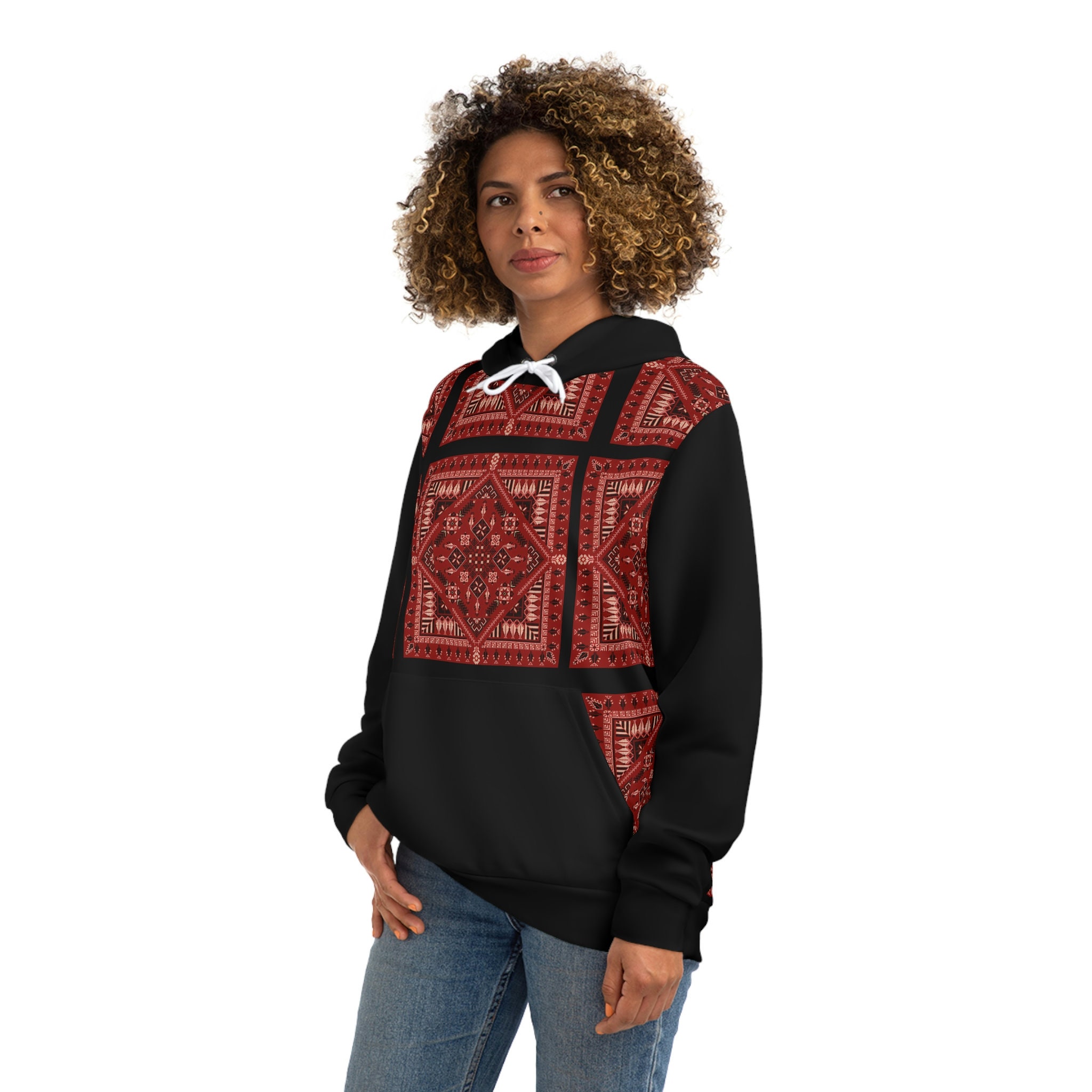 Red Hoodie – Handmade Palestinian Tatreez Embroidery