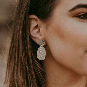 Floral Maia Earrings. Handpainted Gold Statement Earrings made with leather offcuts. Autumn Wedding or Fall Wedding Jewellery.