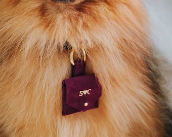 Suede Dog Ring Bearer Pouch with Silver or Gold, Personalised Pet Wedding Ring Pouch for Dog Best Man. Engagement and proposal pouch