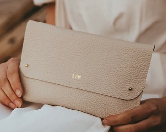 Cream Leather Clutch Bag. Bridal Clutch Bag. Personalised gift for bride. Bridesmaid clutch bags.