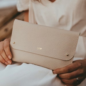 Cream Leather Clutch Bag. Bridal Clutch Bag. Personalised gift for bride. Bridesmaid clutch bags.
