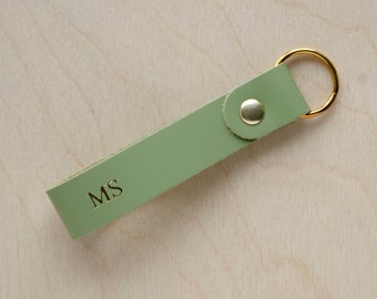 Personalised Leather Keyring in lots of colours, Leather Loop Keychain. Minimalist House warming gift or Stocking Filler for Christmas.