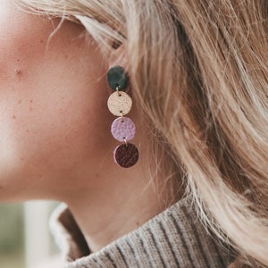 Abstract circle statement Earrings, Caja Boho Earrings in Gold Leather. Statement Gold Earrings, Silver Minimalist Jewellery.