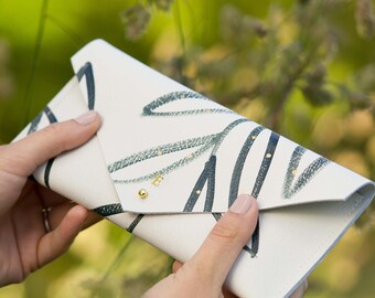 Personalised Green Botanical Recycled Leather Clutch Bag