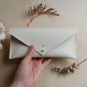 Personalised Recycled Leather White Cream Clutch Bag. Bride Clutch Bag or Bridesmaid Gifts. Beautiful birthday gift for her.