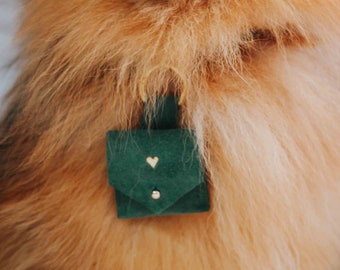 Suede Dog Ring Bearer Pouch, Pet Wedding Proposal Collar Clip