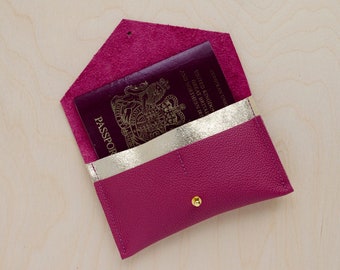 Dark Rose Leather Passport Holder, Purple Passport Cover, Pink Passport Wallet, Passport Cover for Her. Honeymoon Gifts and Gifts for Her.