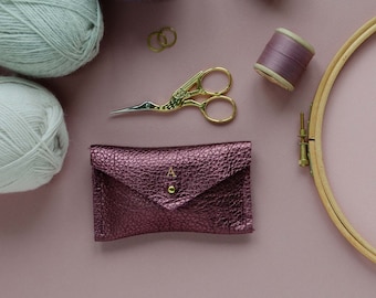 Small Notions Pouch handmade with genuine leather, a gorgeous personalised gift for a crafter or knitting storage.