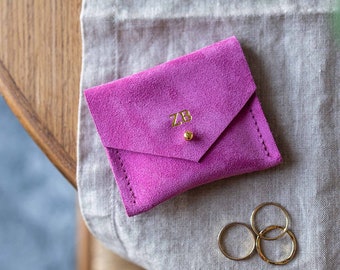 Personalised Suede Jewellery Pouch. Engagement ring pouch, bridesmaid gifts. Valentines gift for her. Square Business card holder.