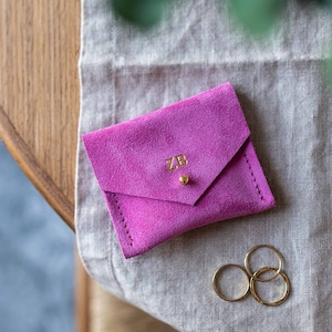 Personalised Suede Jewellery Pouch. Engagement ring pouch, bridesmaid gifts. Valentines gift for her. Square Business card holder.