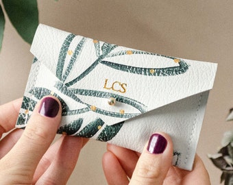 Personalised Green Botanical Recycled Leather Card holder