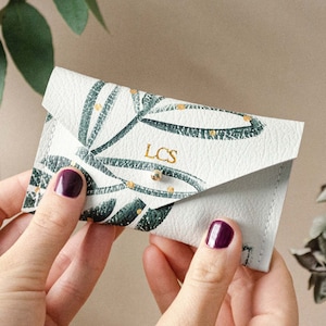 Personalised Green Botanical Recycled Leather Card holder