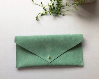Personalised Mint Green Suede Clutch