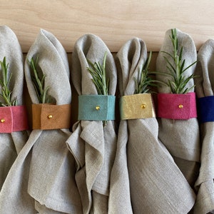 Colourful Suede Leather Napkin Ring in Tan Brown, Blue, Pink, Gold and Mint Green for Wedding Table Setting, Rainbow or Festival Theme Rainbow Pack of 6