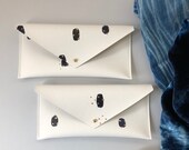 Recycled Leather Purse - Navy Gold. Hand painted eco friendly leather pencil case or purse. Can be personalised with monogram.