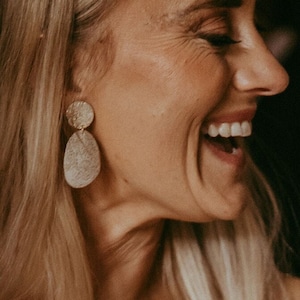 Shimmer Gold Leather Statement Earrings: Lightweight Pebble Design