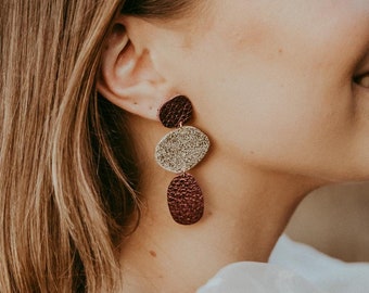 Gold Leather Christmas Party Earrings: Lightweight Dangle Earrings