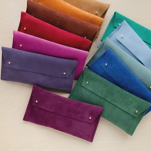 Personalized Suede Glasses Case: Colorful Eyeglass Pouch, Handmade in England