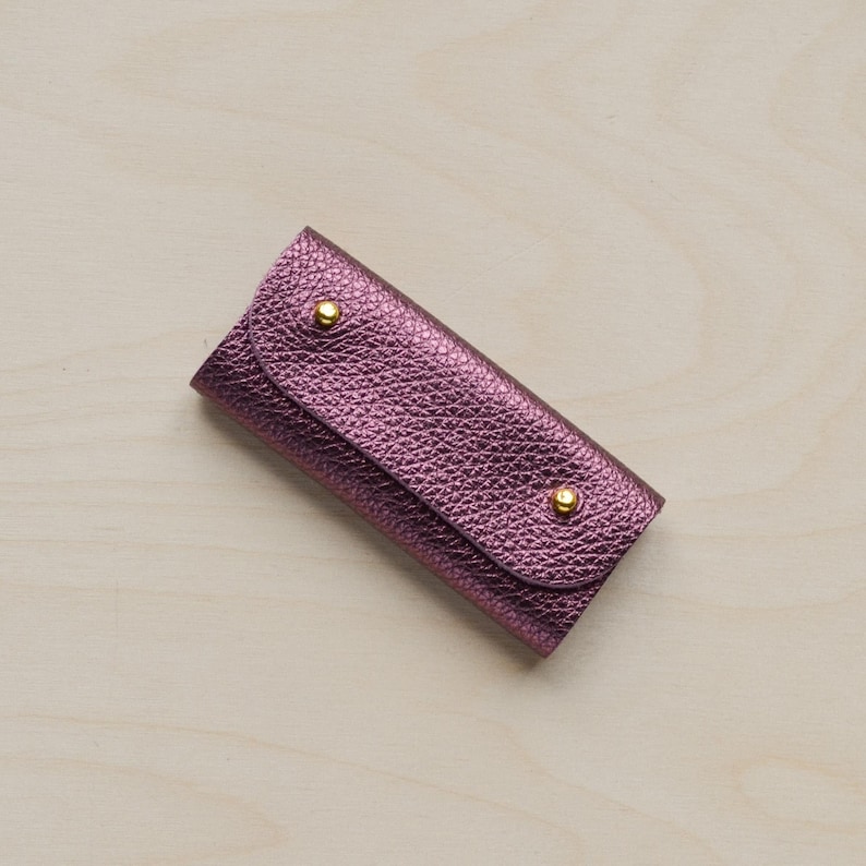 Mini Leather Sewing Needle Case: Colourful Sewing Birthday Gift Metallic Berry