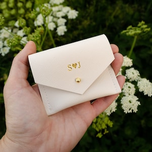 Personalised Cream Monogram Jewellery Pouch made with Recycled Leather. Cute Bridal gift, wedding present, hen party gifts.