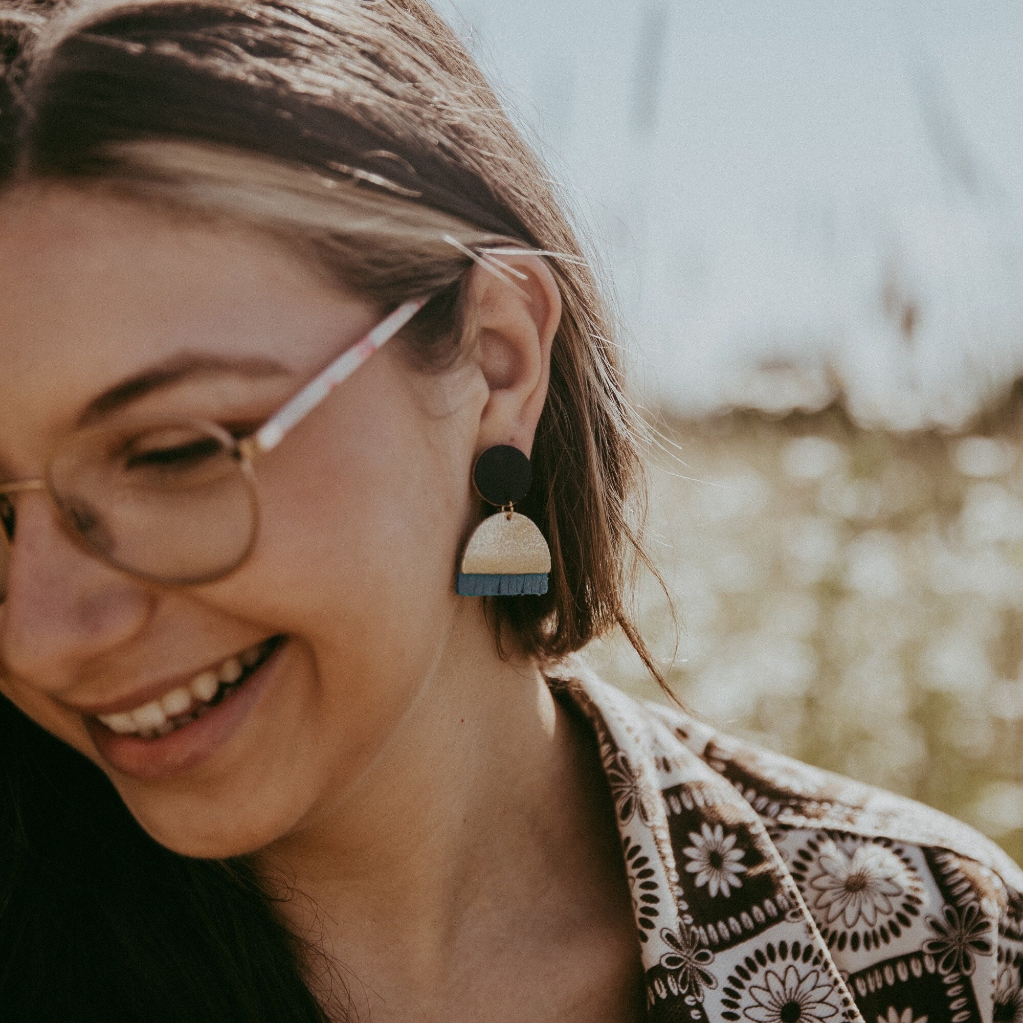 Sunset Fringe Drop Earrings. Statement Leather Earrings in Gold, Mint Green, Fuchsia, Ultramarine Blue & Coral Pink. Clip On