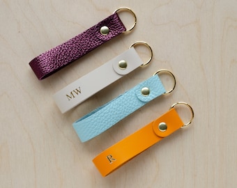Personalised Leather Keyring in lots of colours, Leather Loop Keychain. Minimalist House warming gift or Teacher thank you gifts.