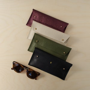 Black Leather Glasses Case, Olive Green Reading Glasses Case, Cream Leather Eye Glasses Case, Burgundy Leather Pouch, Christmas gift.