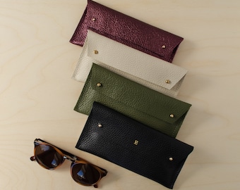 Étui à lunettes en cuir noir, étui à lunettes de lecture vert olive, étui à lunettes en cuir crème, pochette en cuir bordeaux, cadeau de Noël.