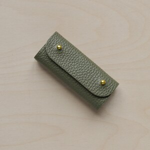 Mini Leather Sewing Needle Case: Colourful Sewing Birthday Gift Olive Green
