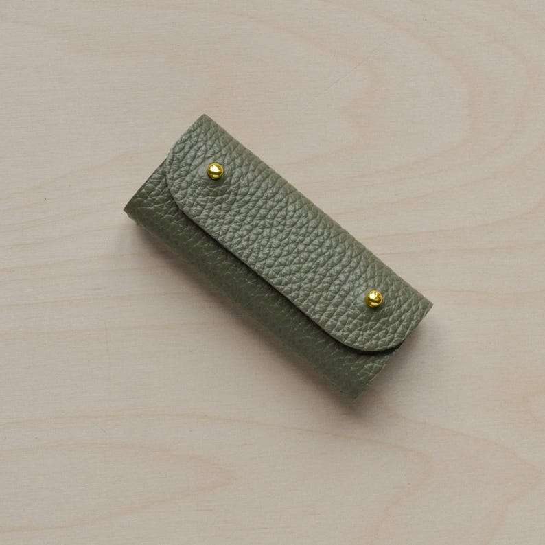 Mini Leather Sewing Needle Case: Colourful Sewing Birthday Gift Olive Green