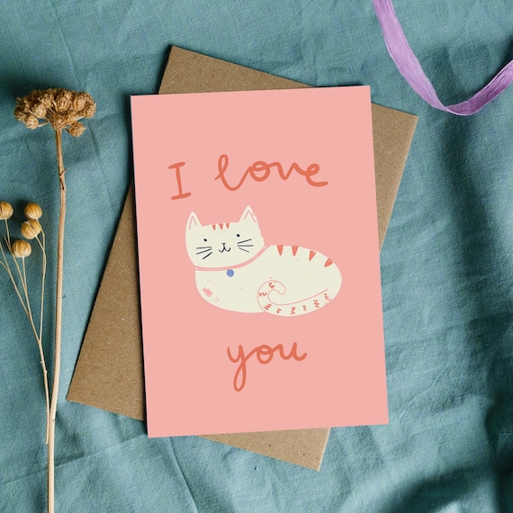 Carta gatto ti amo. Cartoline di San Valentino con gatti illustrate.  Biglietto di anniversario del gattino. Nuova carta gattino. Carte singole e  multipack. -  Italia