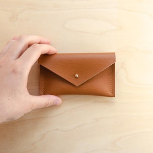 Personalised Card Holder made with British Made Recycled Leather. Colourful coin pouch or business case holder. Tan / Brown