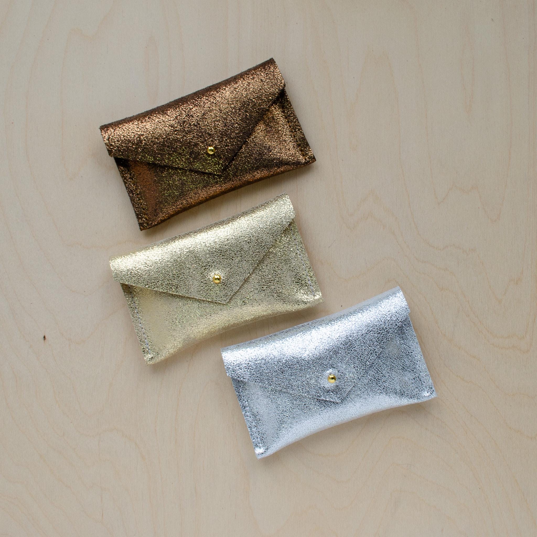 Personalised Gold Card Purse, Monogram Business Card Holder in Gold, Silver and Bronze. Birthday Gift Idea for her. Gold Bank Card holder.