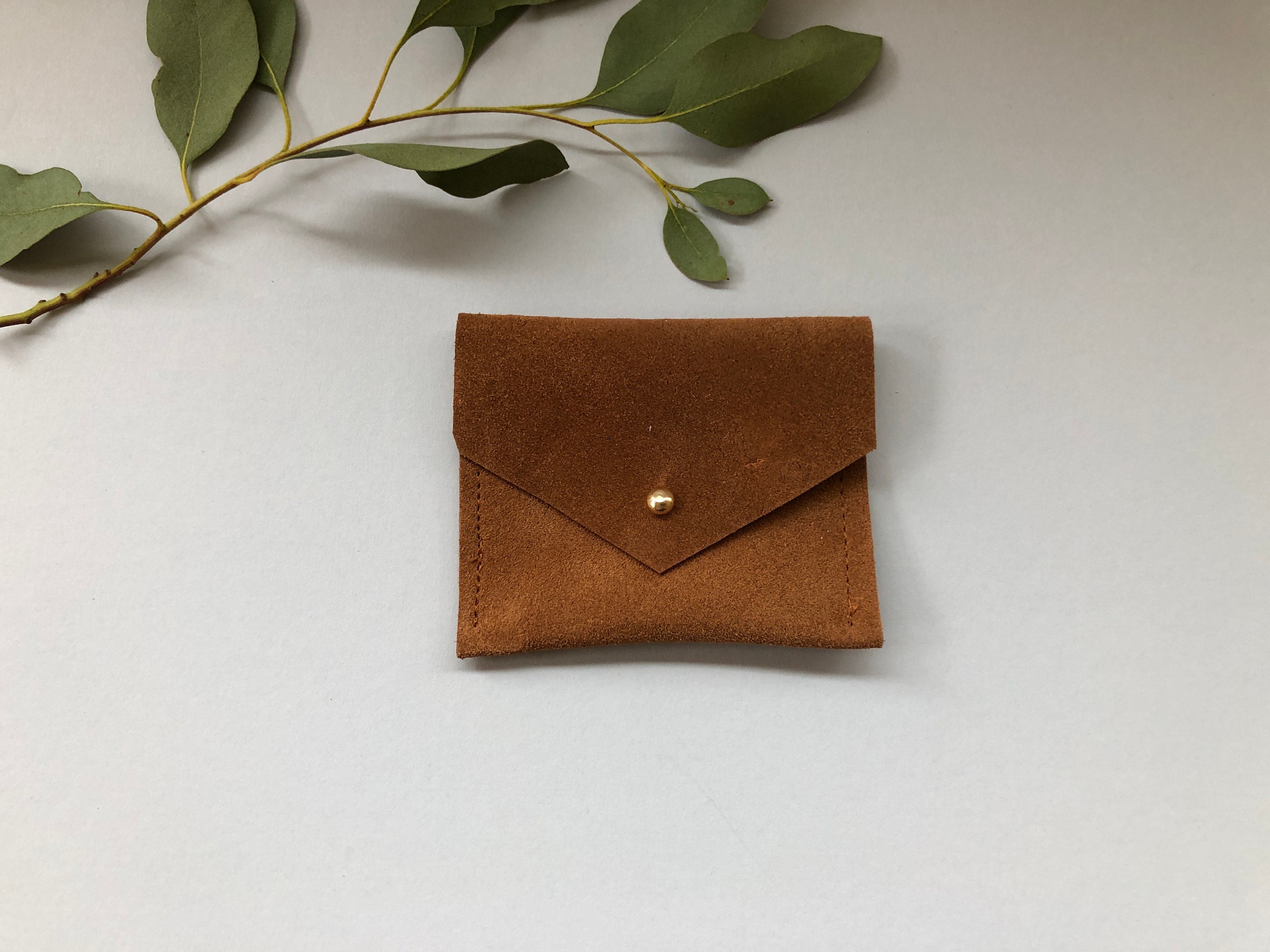 Personalised Square Business Card Holder in tan brown suede Etsy
