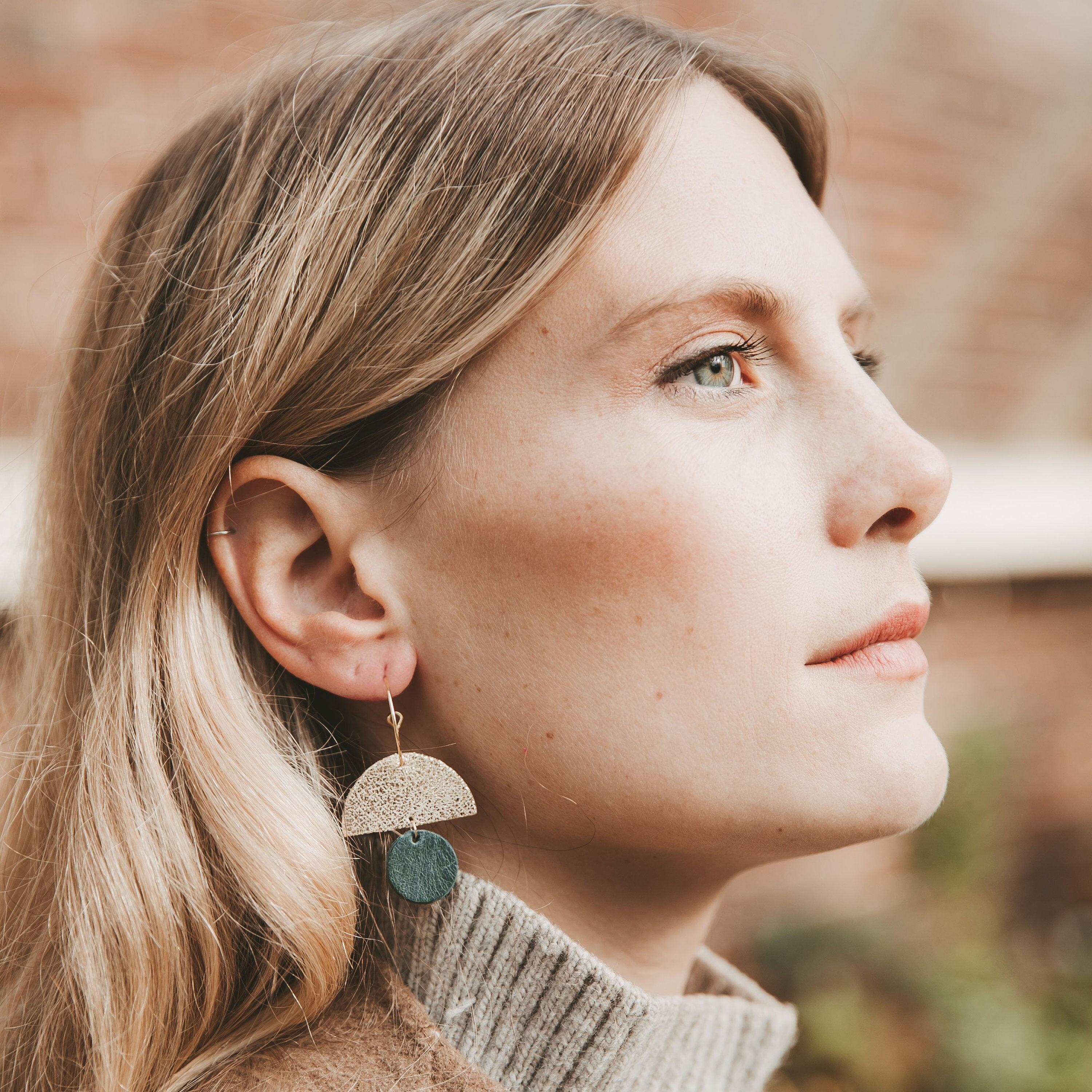 Leather Earrings in Gold With Copper Orange, Lilac, Dark Green, Bronze Or Red. Sunrise Hoop A Beautiful Gift For Her New Colours
