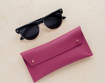 Dark Rose Leather Glasses Case, Purple Leather Eyeglasses Case for Sunglasses and reading glasses. Birthday gifts for her.