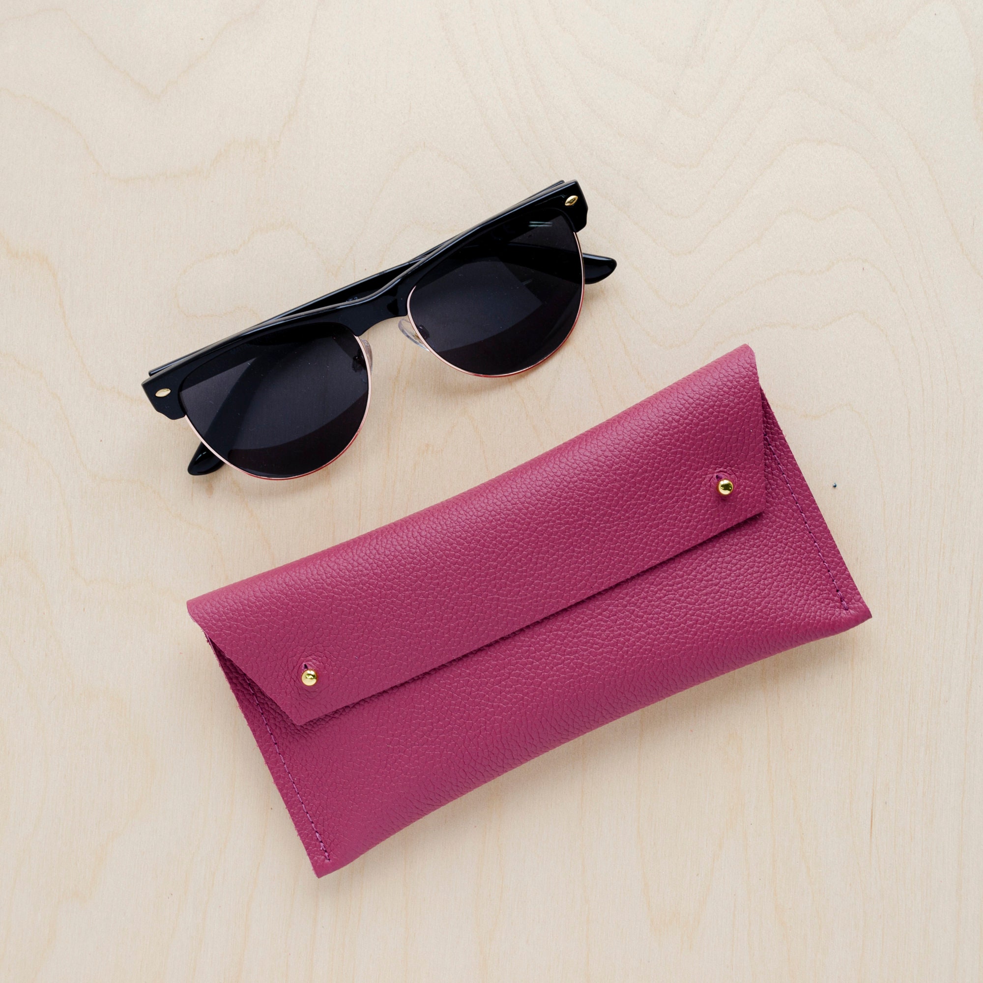 Dark Rose Leather Glasses Case, Purple Eyeglasses Case For Sunglasses & Reading Glasses. Christmas Gifts Her