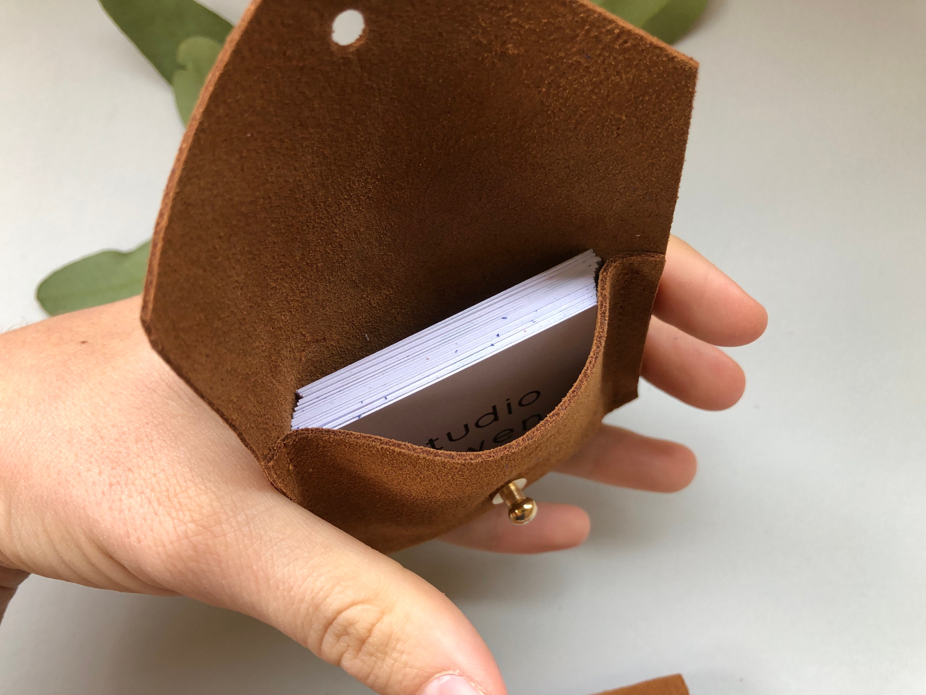 Personalised Square Business Card Holder in tan brown suede Etsy