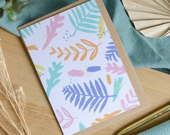 Colourful Tropical Leaf Birthday Card or Tropical Note card. Houseplants Blank Card.