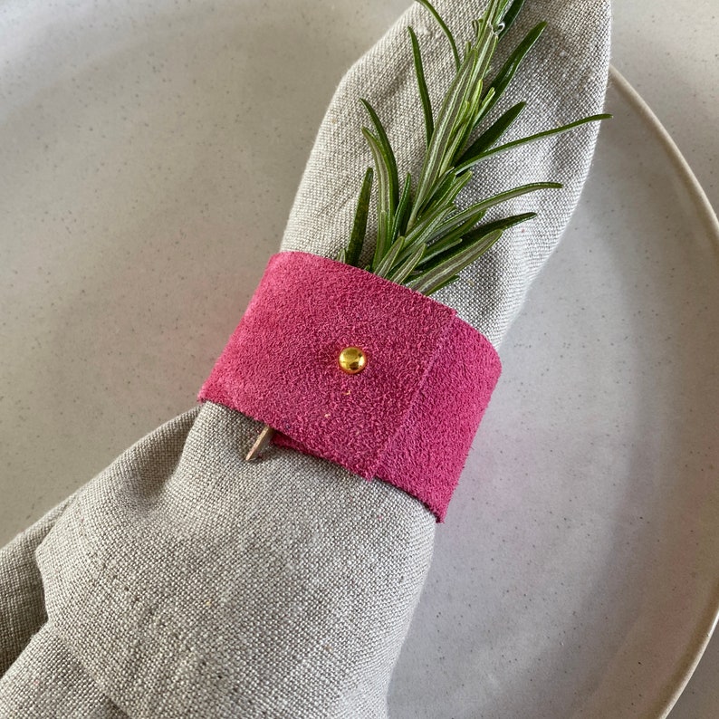 Colourful Suede Leather Napkin Ring in Tan Brown, Blue, Pink, Gold and Mint Green for Wedding Table Setting, Rainbow or Festival Theme image 5